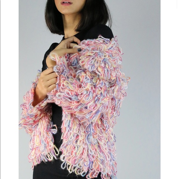 🏷️ SOLD Hayden Multi Color Fringe Yarn Loop Sweater Jacket - Picture 8 of 16